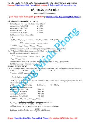 Tài liệu luyện thi THPT Quốc gia môn Hóa học năm 2020 - Bài toán chất béo - Dương Minh Phong
